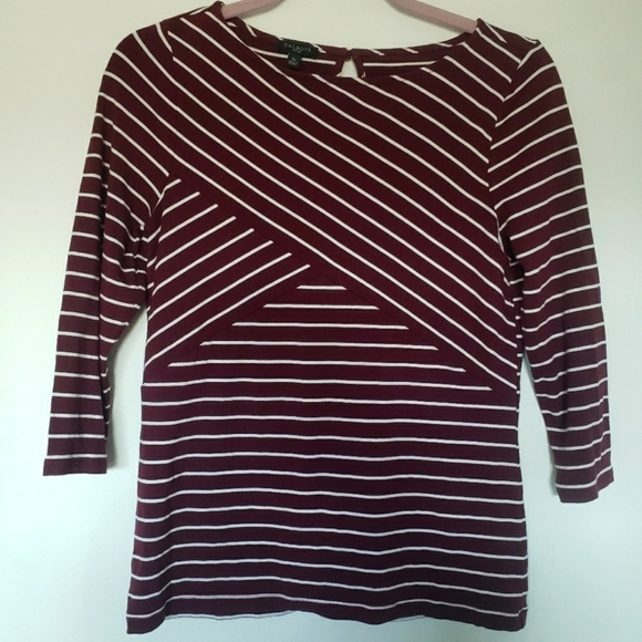 Talbots Tops - Talbots Boat Neck Burgundy Striped Quarter Sleeve Women's Top Size SP